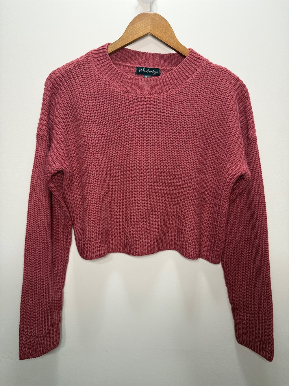 Urban Heritage Cropped Ribbed Sweater - Dusty Rose Size S 18x23